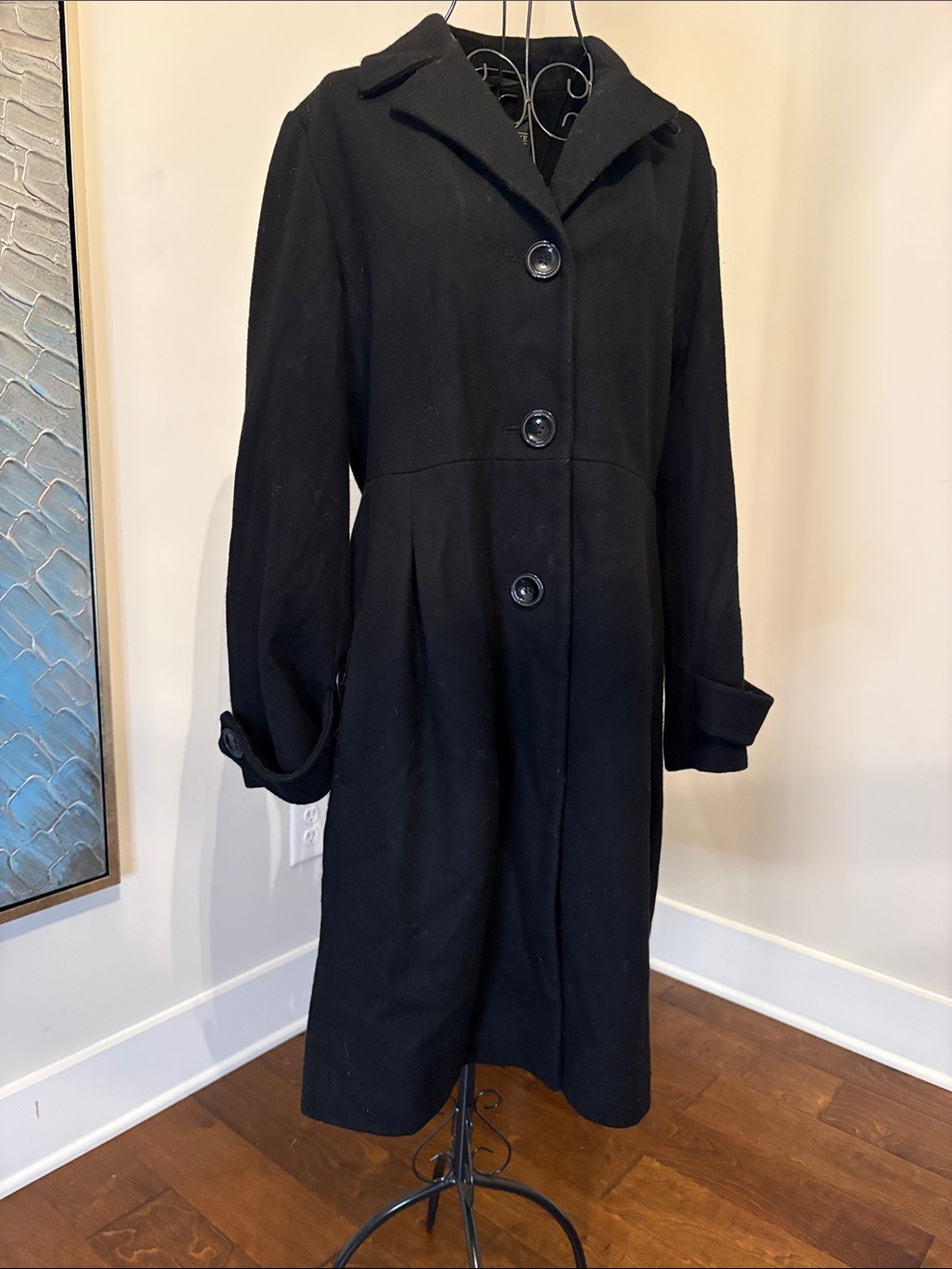 Kristen Blake Black Single-Breasted Wool Trench Coat